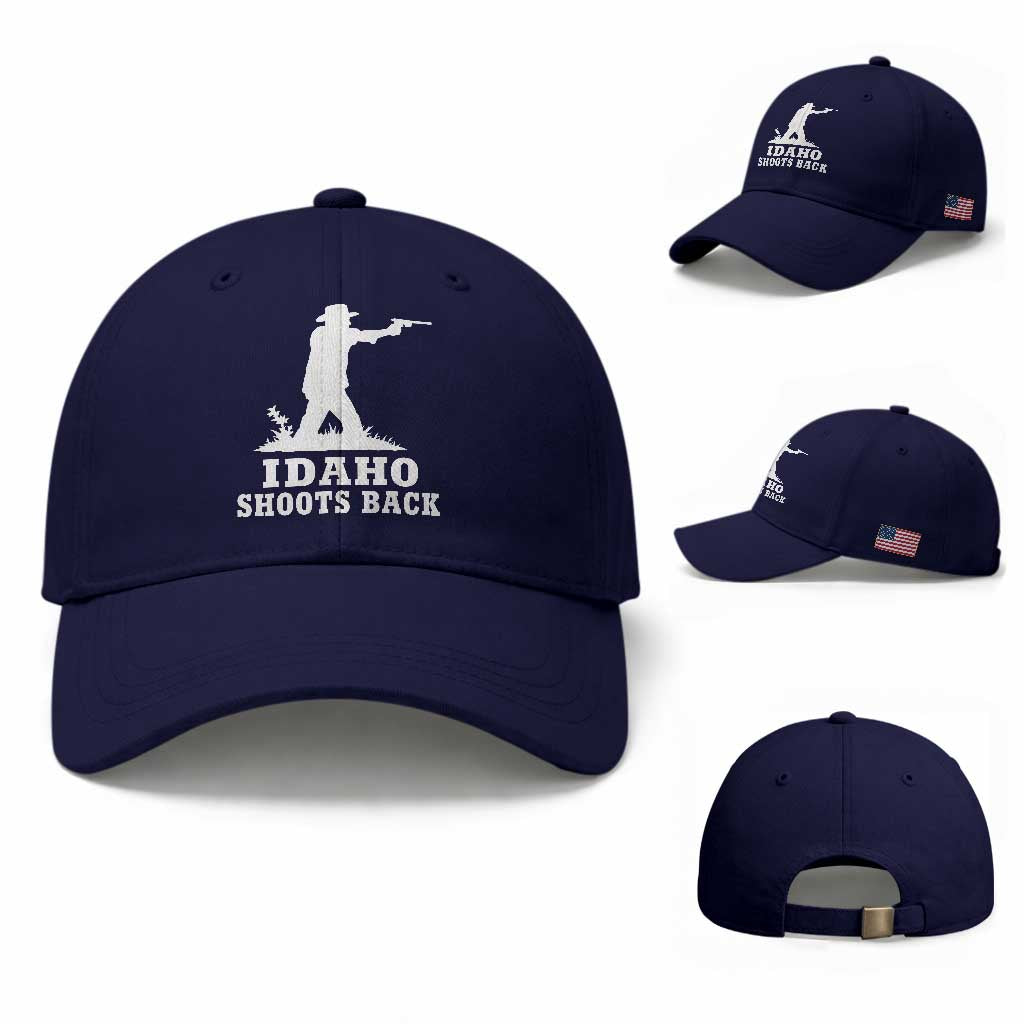 Idaho Shoots Back Cowboy Gunslinger Silhouette Patriotic Graphic Baseball Cap TS02 Baseball Cap Universal Fit Dark Blue Print Your Wear