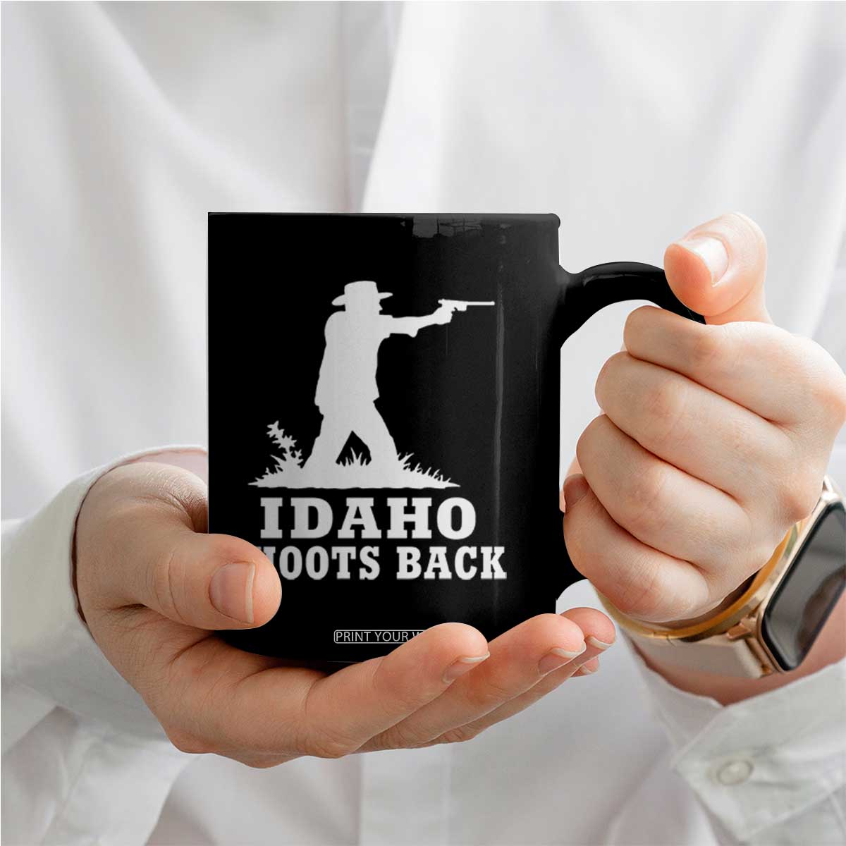 Idaho Shoots Back Cowboy Gunslinger Silhouette Patriotic Graphic Coffee Mug TS02 Print Your Wear