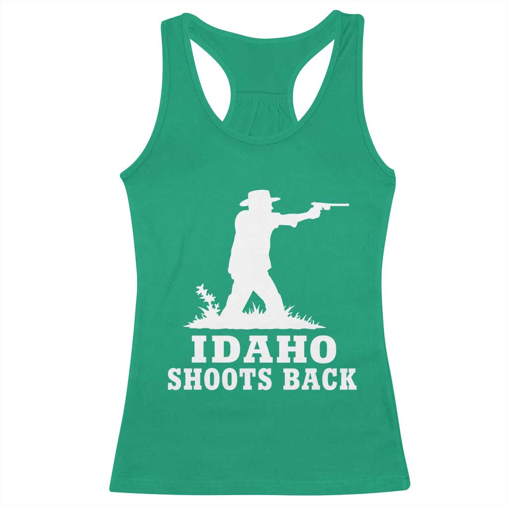 Idaho Shoots Back Cowboy Gunslinger Silhouette Patriotic Graphic Racerback Tank Top TS02 Irish Green Print Your Wear