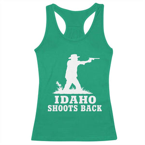 Idaho Shoots Back Cowboy Gunslinger Silhouette Patriotic Graphic Racerback Tank Top TS02 Irish Green Print Your Wear