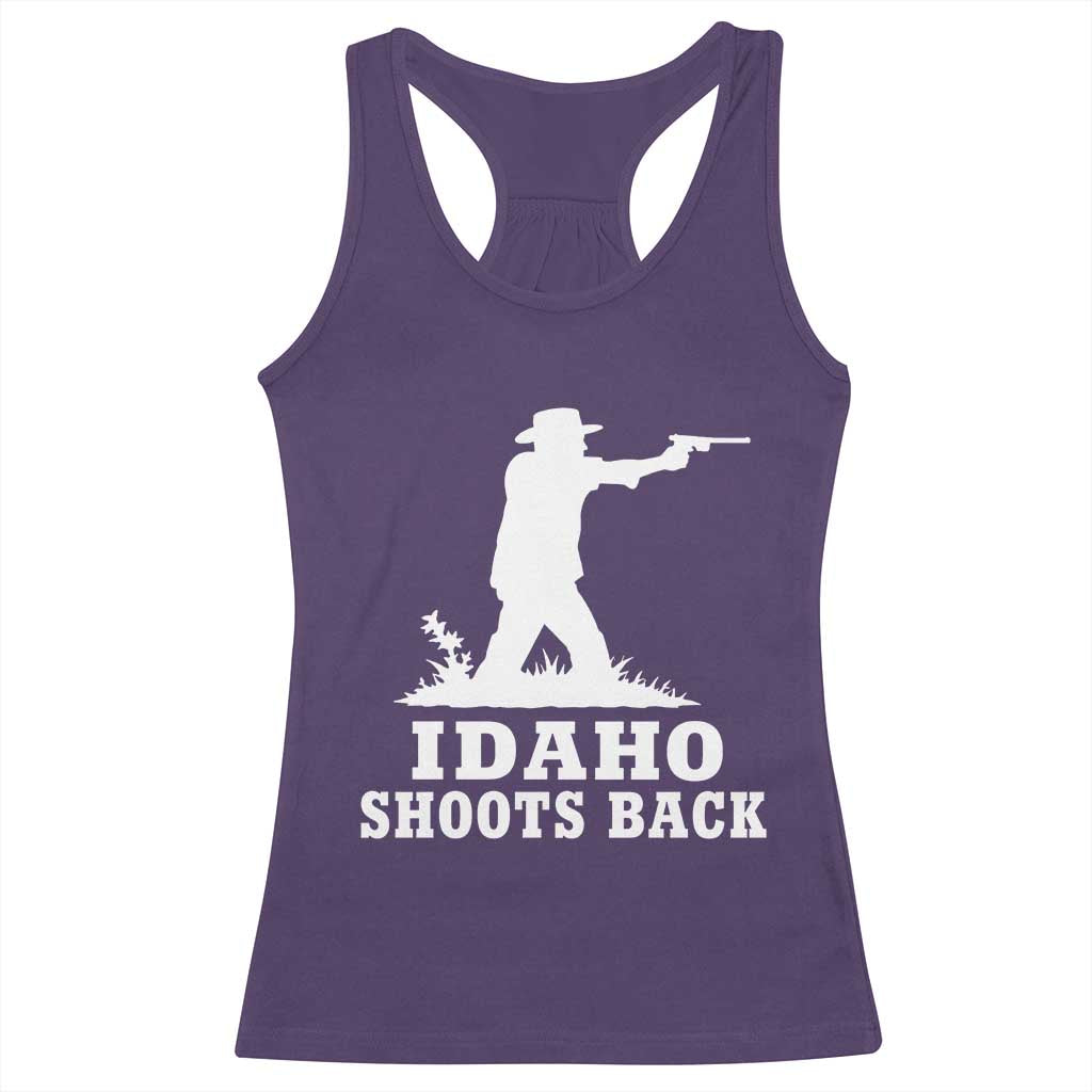 Idaho Shoots Back Cowboy Gunslinger Silhouette Patriotic Graphic Racerback Tank Top TS02 Purple Print Your Wear