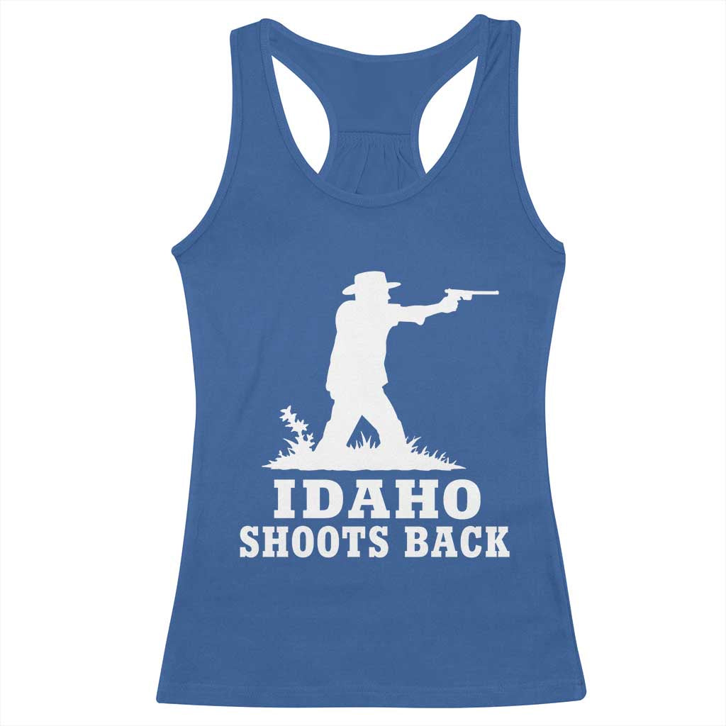 Idaho Shoots Back Cowboy Gunslinger Silhouette Patriotic Graphic Racerback Tank Top TS02 Royal Blue Print Your Wear