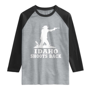 Idaho Shoots Back Cowboy Gunslinger Silhouette Patriotic Graphic Raglan Shirt TS02 Heather Gray Black Print Your Wear