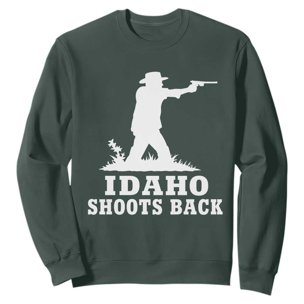 Idaho Shoots Back Cowboy Gunslinger Silhouette Patriotic Graphic Sweatshirt TS02 Dark Forest Green Print Your Wear