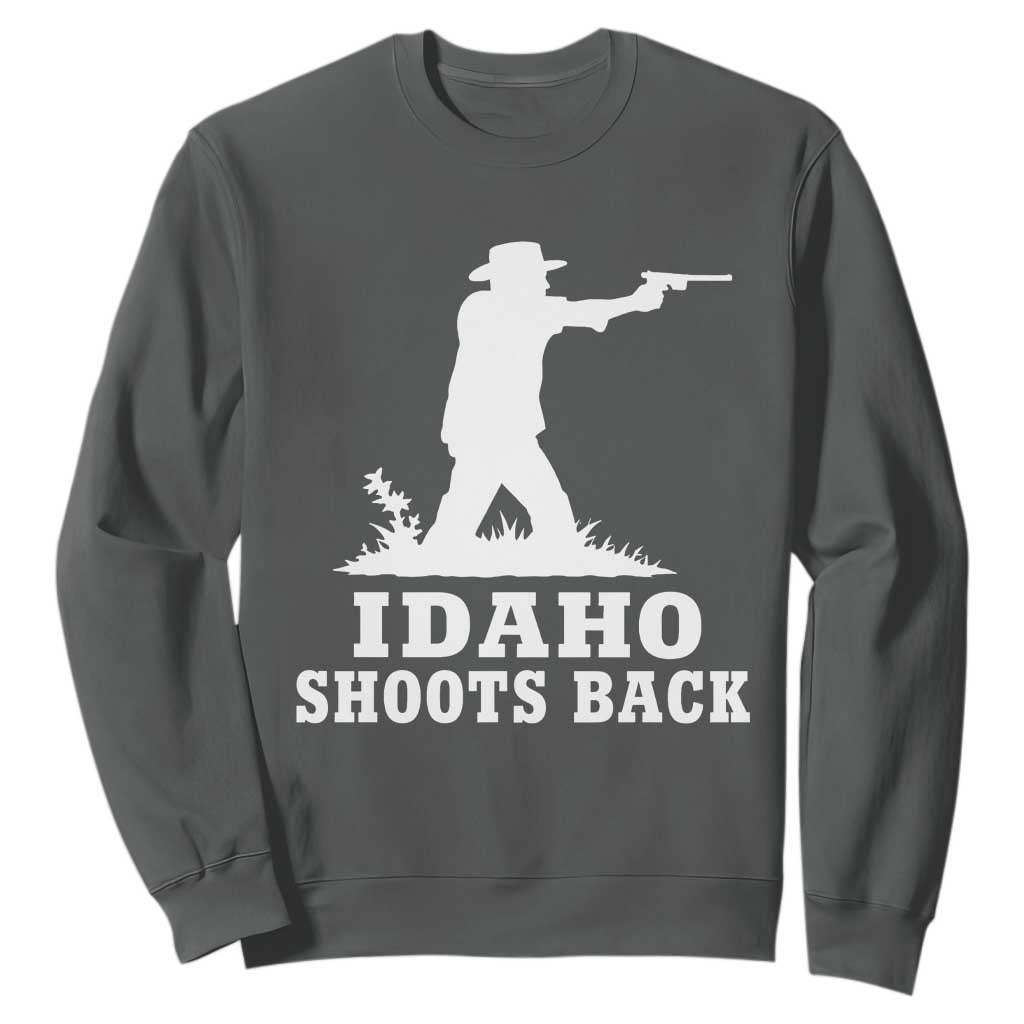 Idaho Shoots Back Cowboy Gunslinger Silhouette Patriotic Graphic Sweatshirt TS02 Dark Heather Print Your Wear
