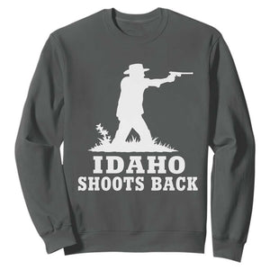 Idaho Shoots Back Cowboy Gunslinger Silhouette Patriotic Graphic Sweatshirt TS02 Dark Heather Print Your Wear