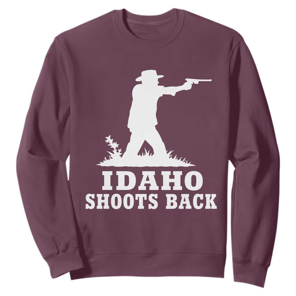 Idaho Shoots Back Cowboy Gunslinger Silhouette Patriotic Graphic Sweatshirt TS02 Maroon Print Your Wear