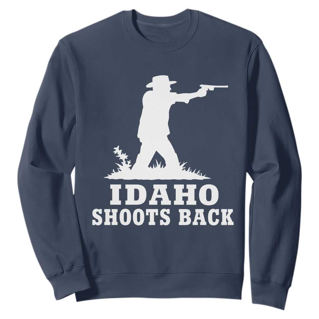 Idaho Shoots Back Cowboy Gunslinger Silhouette Patriotic Graphic Sweatshirt TS02 Navy Print Your Wear