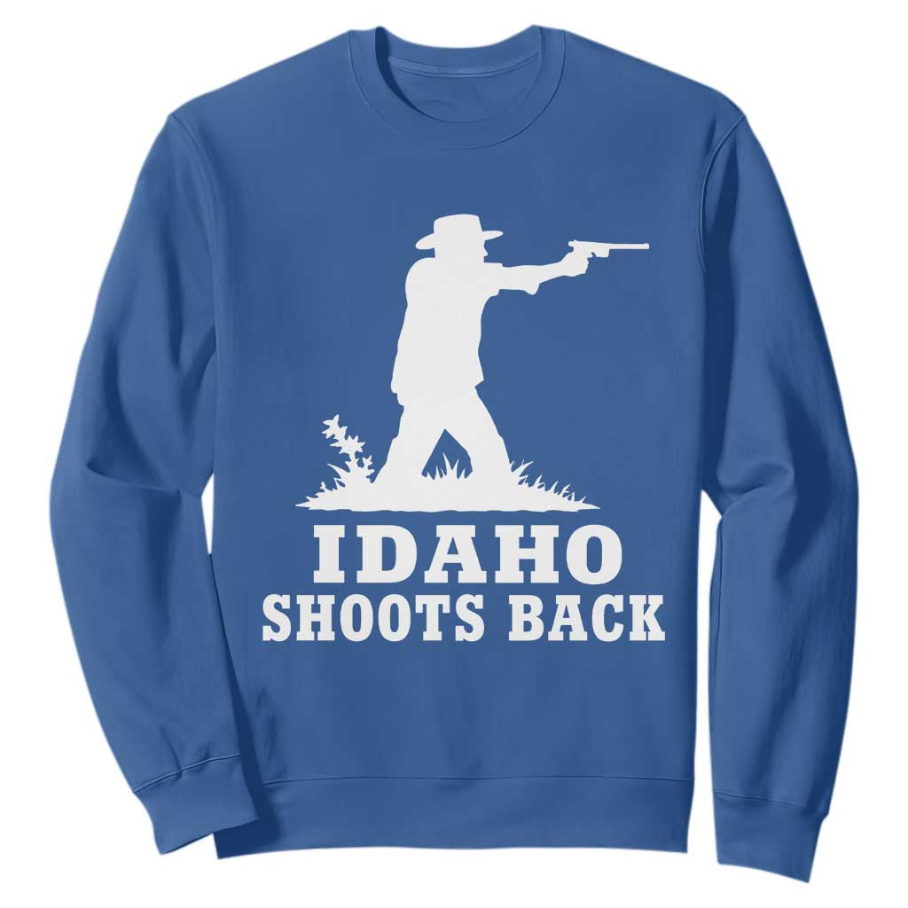 Idaho Shoots Back Cowboy Gunslinger Silhouette Patriotic Graphic Sweatshirt TS02 Royal Blue Print Your Wear