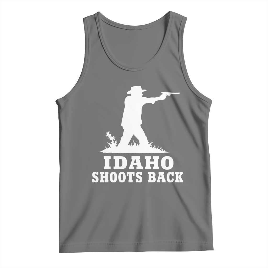 Idaho Shoots Back Cowboy Gunslinger Silhouette Patriotic Graphic Tank Top TS02 Black Heather Print Your Wear
