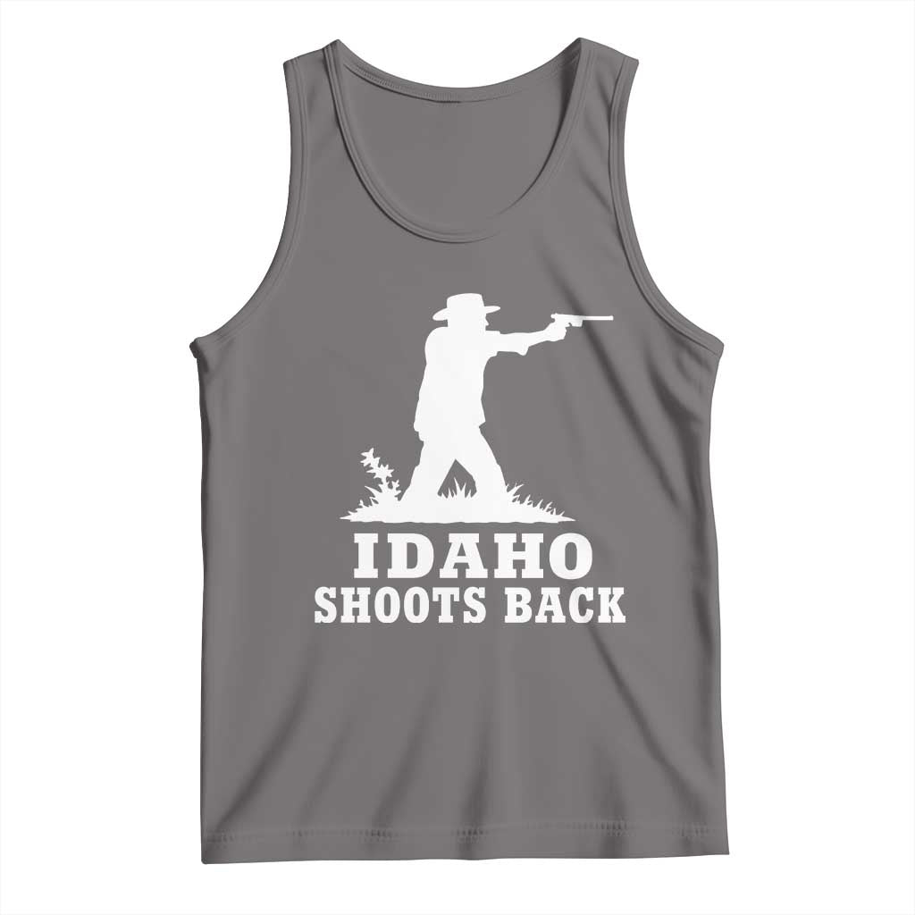 Idaho Shoots Back Cowboy Gunslinger Silhouette Patriotic Graphic Tank Top TS02 Deep Heather Print Your Wear