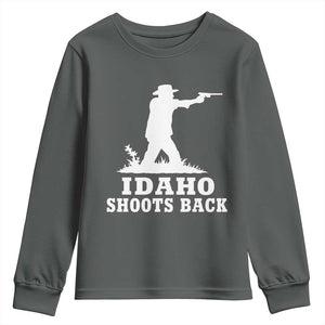 Idaho Shoots Back Cowboy Gunslinger Silhouette Patriotic Graphic Youth Sweatshirt TS02 Dark Heather Print Your Wear