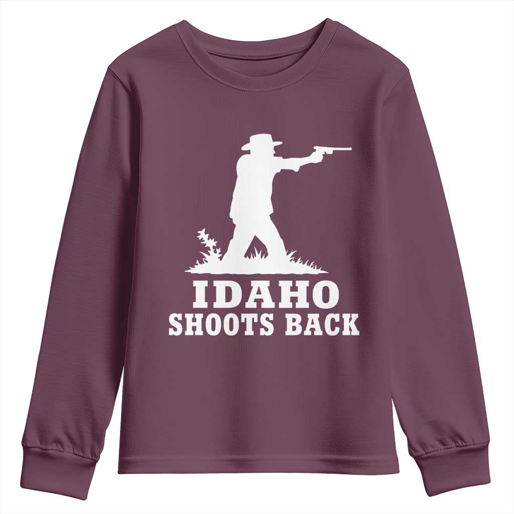 Idaho Shoots Back Cowboy Gunslinger Silhouette Patriotic Graphic Youth Sweatshirt TS02 Maroon Print Your Wear