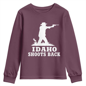 Idaho Shoots Back Cowboy Gunslinger Silhouette Patriotic Graphic Youth Sweatshirt TS02 Maroon Print Your Wear