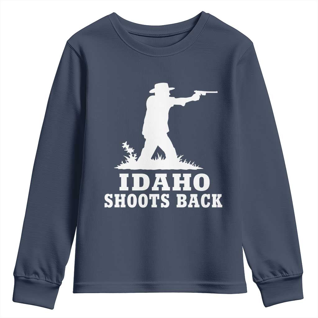 Idaho Shoots Back Cowboy Gunslinger Silhouette Patriotic Graphic Youth Sweatshirt TS02 Navy Print Your Wear