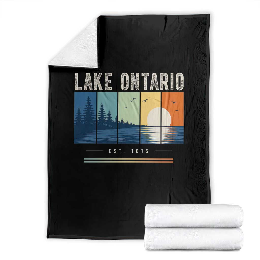 Vintage Lake Ontario Est 1615 Retro Striped Sunset Throw Blanket Scenic Great Lakes Outdoor Vacation