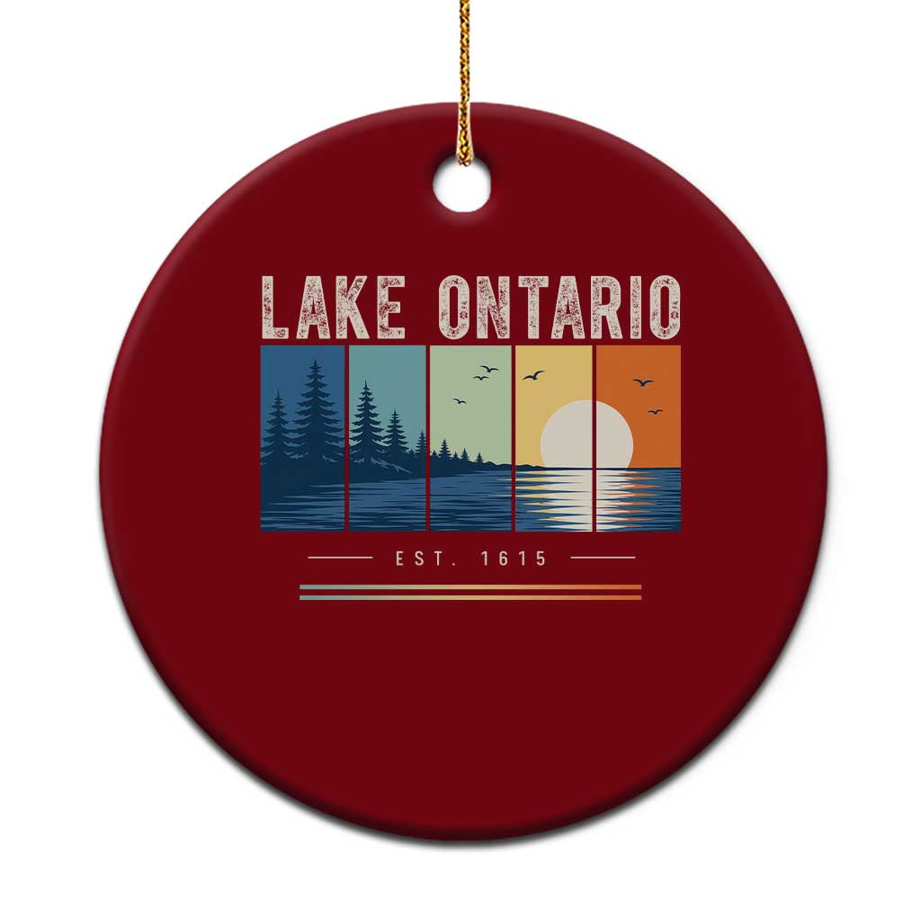 Vintage Lake Ontario Est 1615 Retro Striped Sunset Ceramic Ornament Scenic Great Lakes Outdoor Vacation