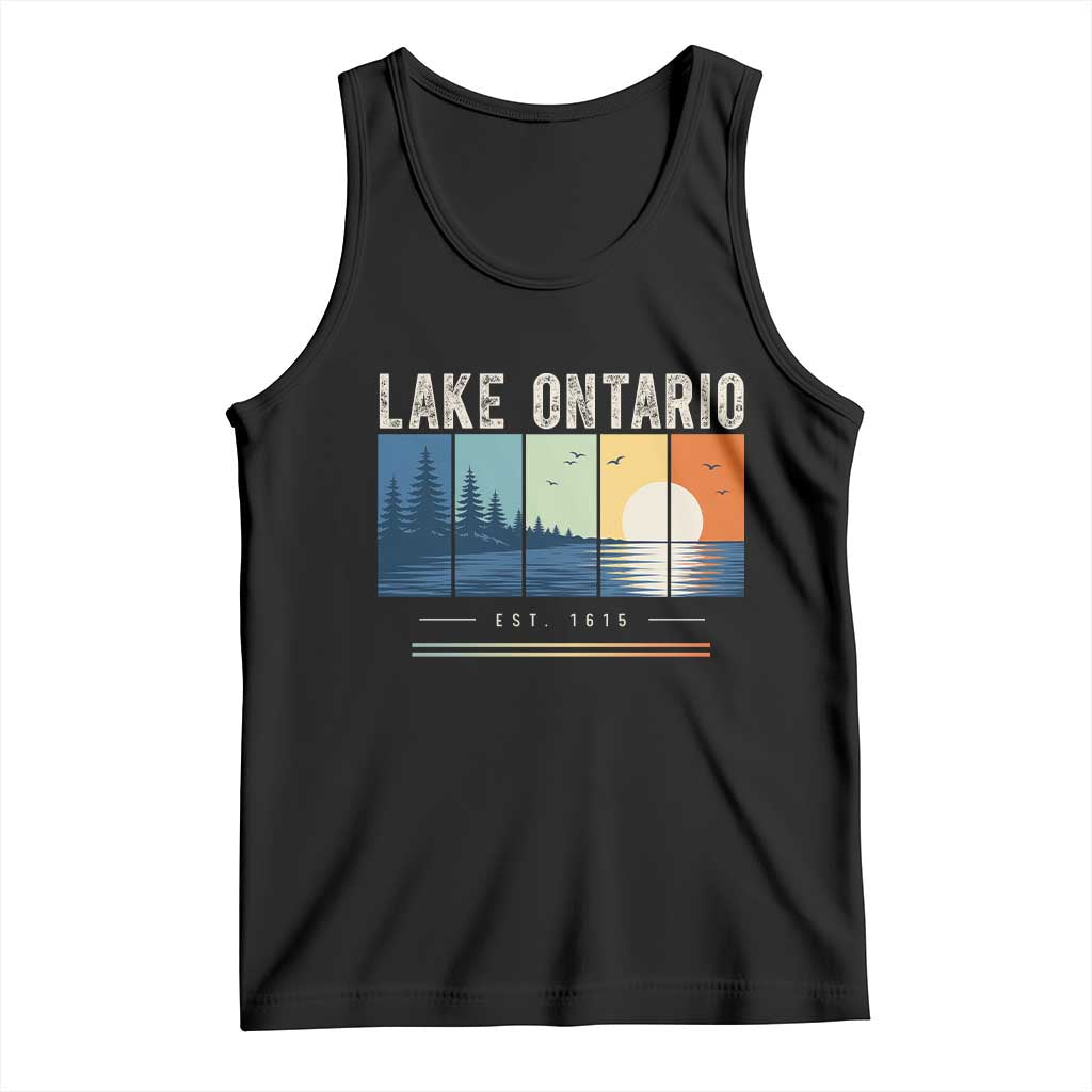 Vintage Lake Ontario Est 1615 Retro Striped Sunset Tank Top Scenic Great Lakes Outdoor Vacation