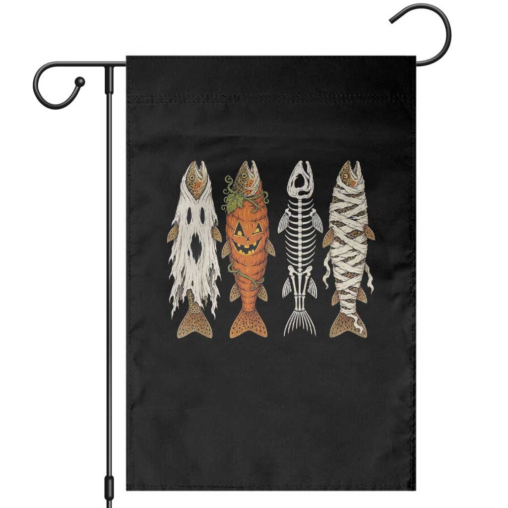 Vintage Fish Ghost Skeleton Pumpkin Mummy Angler Graphic Garden Flag Funny Spooky Fisherman Fishing Halloween Costume
