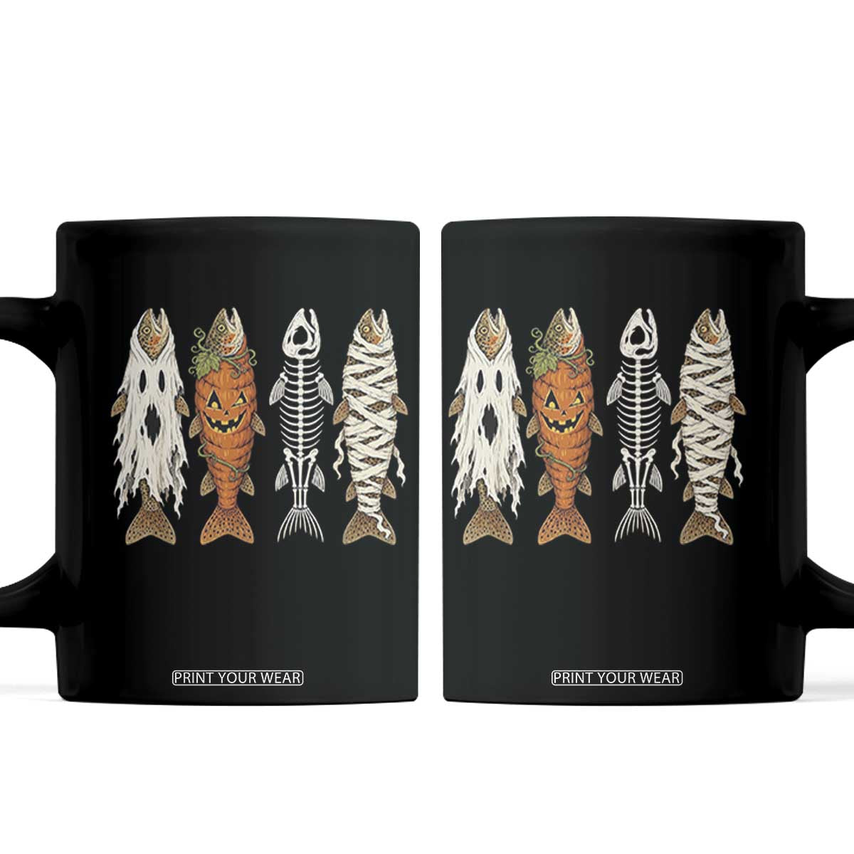 Vintage Fish Ghost Skeleton Pumpkin Mummy Angler Graphic Coffee Mug Funny Spooky Fisherman Fishing Halloween Costume