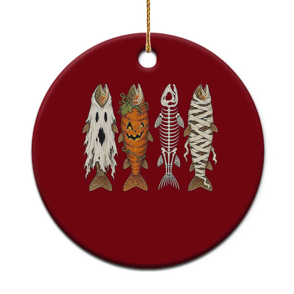 Vintage Fish Ghost Skeleton Pumpkin Mummy Angler Graphic Ceramic Ornament Funny Spooky Fisherman Fishing Halloween Costume