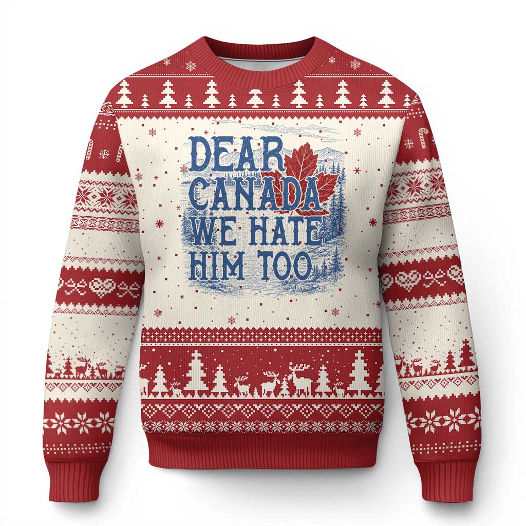 Dear Canada We Hate Him Too Subtle Satire Ugly Christmas Sweater Vintage Maple Leaf Scenic Outdoor Great Lakes