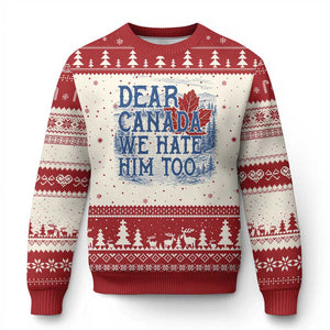 Dear Canada We Hate Him Too Subtle Satire Ugly Christmas Sweater Vintage Maple Leaf Scenic Outdoor Great Lakes