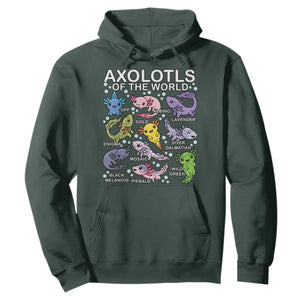 Kawaii Axolotl Hoodie Axolotls of the World Animals Aquarium Species TS02 Dark Forest Green Print Your Wear