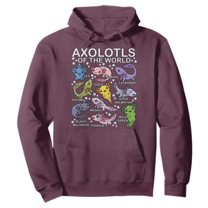 Kawaii Axolotl Hoodie Axolotls of the World Animals Aquarium Species TS02 Maroon Print Your Wear