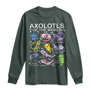 Kawaii Axolotl Long Sleeve Shirt Axolotls of the World Animals Aquarium Species TS02 Dark Forest Green Print Your Wear