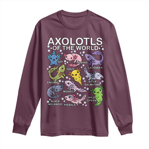 Kawaii Axolotl Long Sleeve Shirt Axolotls of the World Animals Aquarium Species TS02 Maroon Print Your Wear