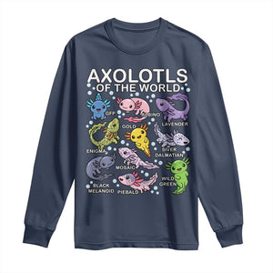 Kawaii Axolotl Long Sleeve Shirt Axolotls of the World Animals Aquarium Species TS02 Navy Print Your Wear