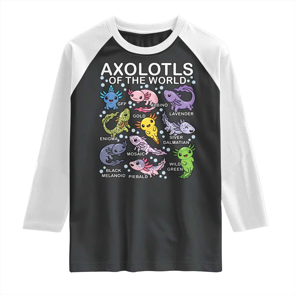 Kawaii Axolotl Raglan Shirt Axolotls of the World Animals Aquarium Species TS02 Black White Print Your Wear