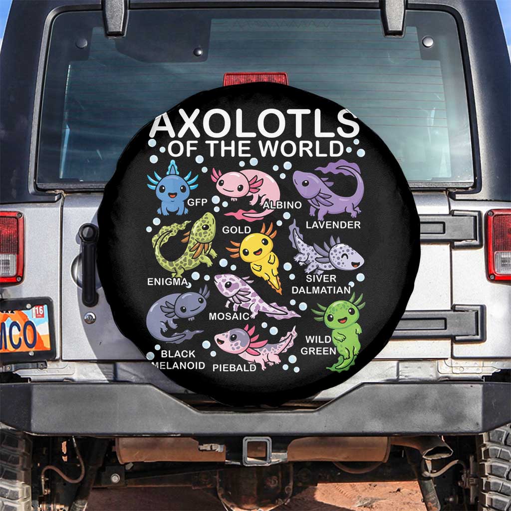 Kawaii Axolotl Spare Tire Cover Axolotls of the World Animals Aquarium Species TS02 No hole Black Print Your Wear