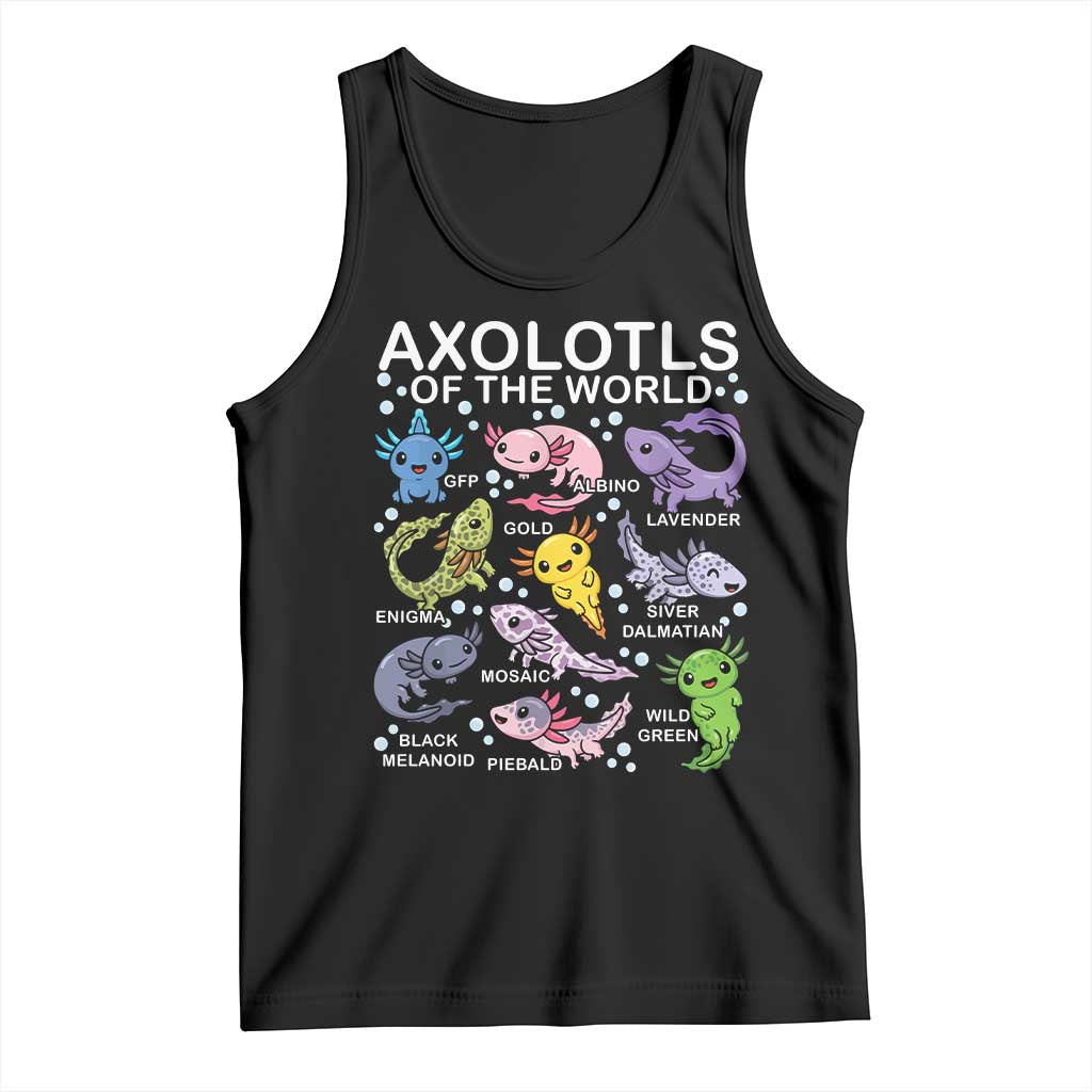 Kawaii Axolotl Tank Top Axolotls of the World Animals Aquarium Species TS02 Black Print Your Wear