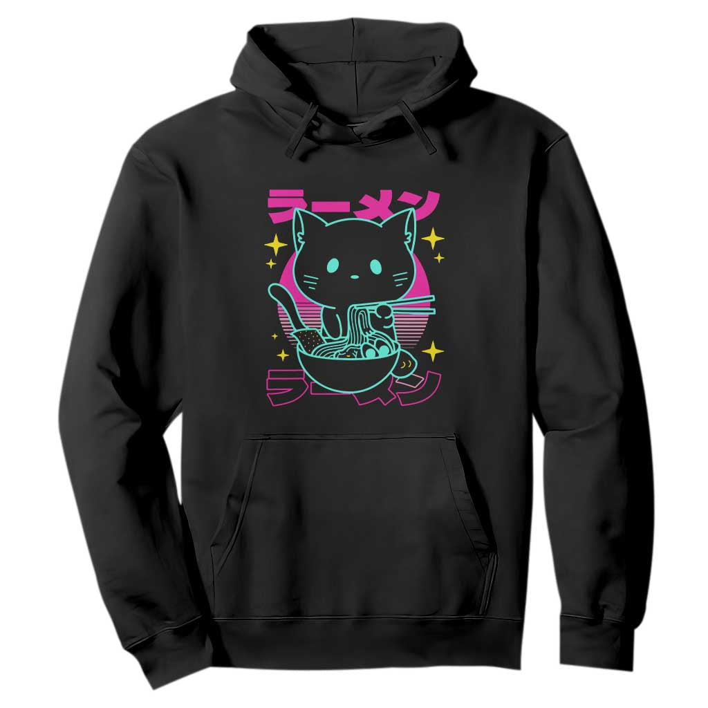 Kawaii Ramen Cat Hoodie Retro Japanese Noodles Lover Anime Aesthetic TS02 Black Print Your Wear