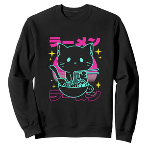 Kawaii Ramen Cat Sweatshirt Retro Japanese Noodles Lover Anime Aesthetic TS02 Black Print Your Wear