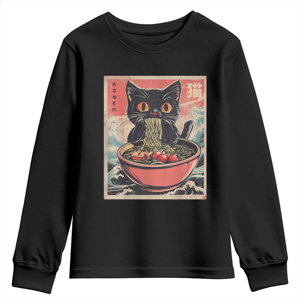 Cat Ramen Japanese Inspo Graphic Youth Sweatshirt Funny Kawaii Cat Anime Gifts TS02 Black Print Your Wear