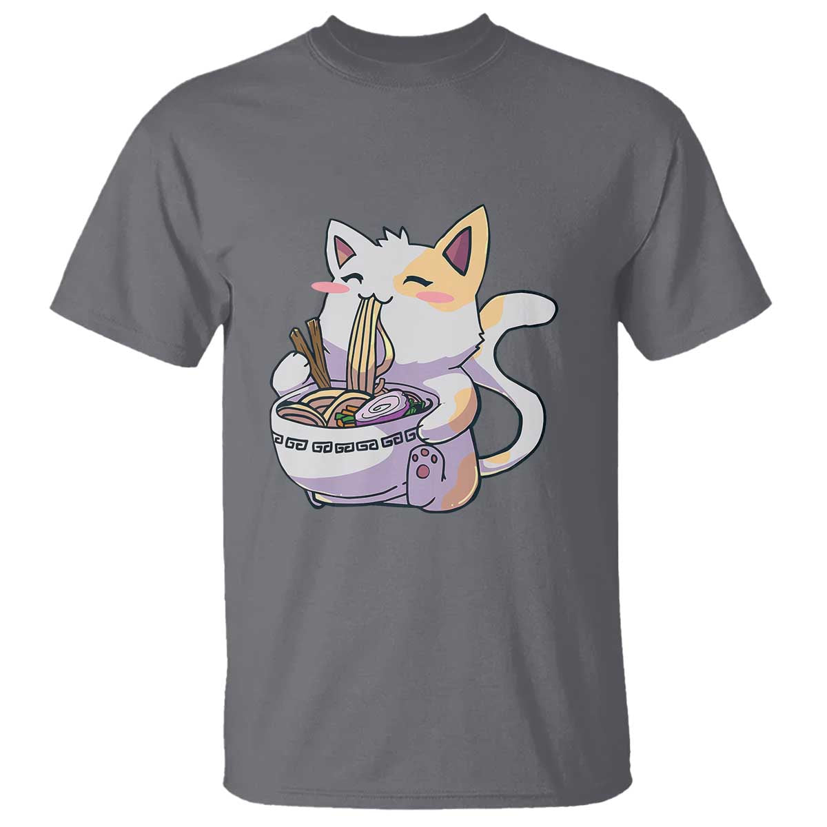 Ramen Cat Kawaii T Shirt Anime Japanese Neko Cute Graphic TS02 Charcoal Print Your Wear