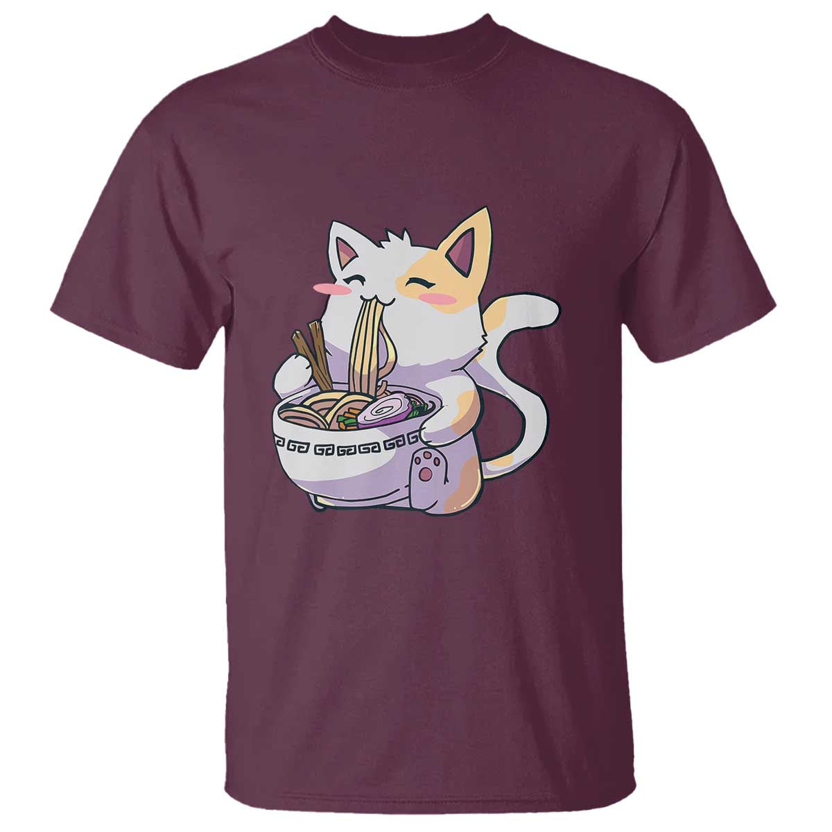Ramen Cat Kawaii T Shirt Anime Japanese Neko Cute Graphic TS02 Maroon Print Your Wear