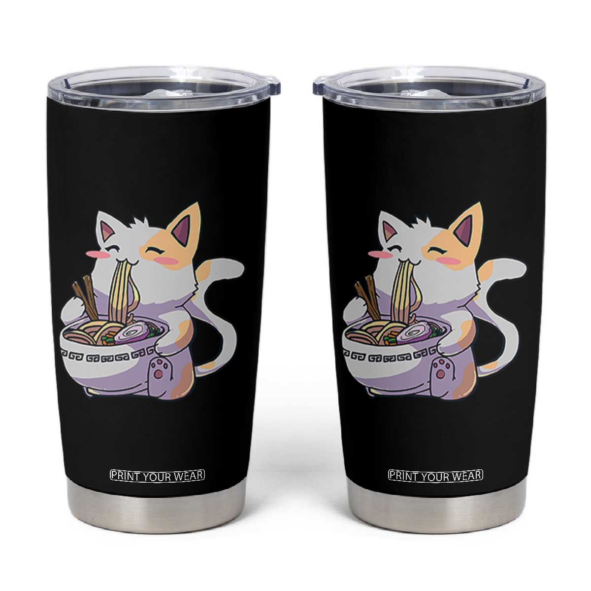 Ramen Cat Kawaii Tumbler Cup Anime Japanese Neko Cute Graphic TS02 Black Print Your Wear