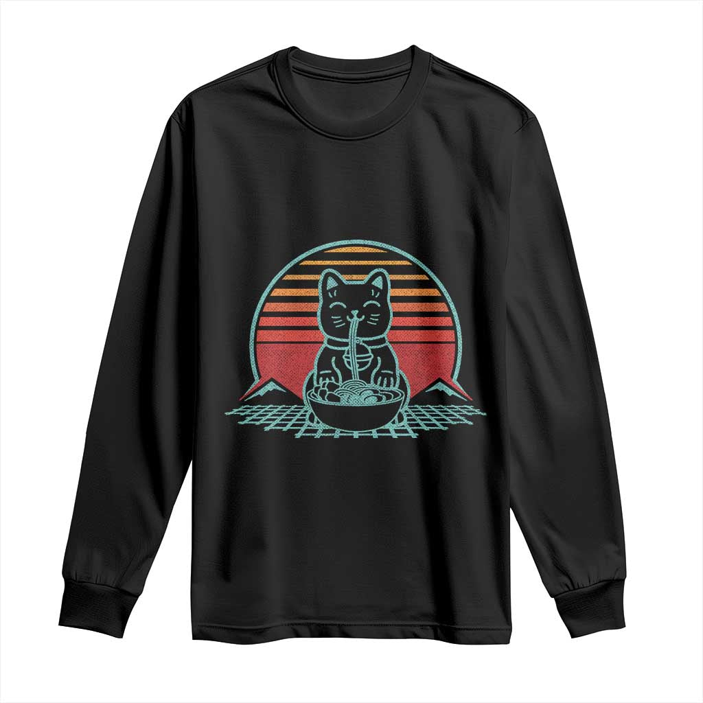 Retro Kawaii Cat Ramen Long Sleeve Shirt Anime Otaku Japanese Noodles Lover Aesthetic TS02 Black Print Your Wear