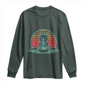 Retro Kawaii Cat Ramen Long Sleeve Shirt Anime Otaku Japanese Noodles Lover Aesthetic TS02 Dark Forest Green Print Your Wear