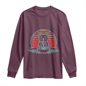 Retro Kawaii Cat Ramen Long Sleeve Shirt Anime Otaku Japanese Noodles Lover Aesthetic TS02 Maroon Print Your Wear