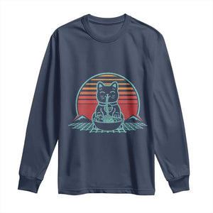 Retro Kawaii Cat Ramen Long Sleeve Shirt Anime Otaku Japanese Noodles Lover Aesthetic TS02 Navy Print Your Wear