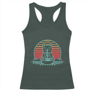 Retro Kawaii Cat Ramen Racerback Tank Top Anime Otaku Japanese Noodles Lover Aesthetic TS02 Dark Forest Green Print Your Wear