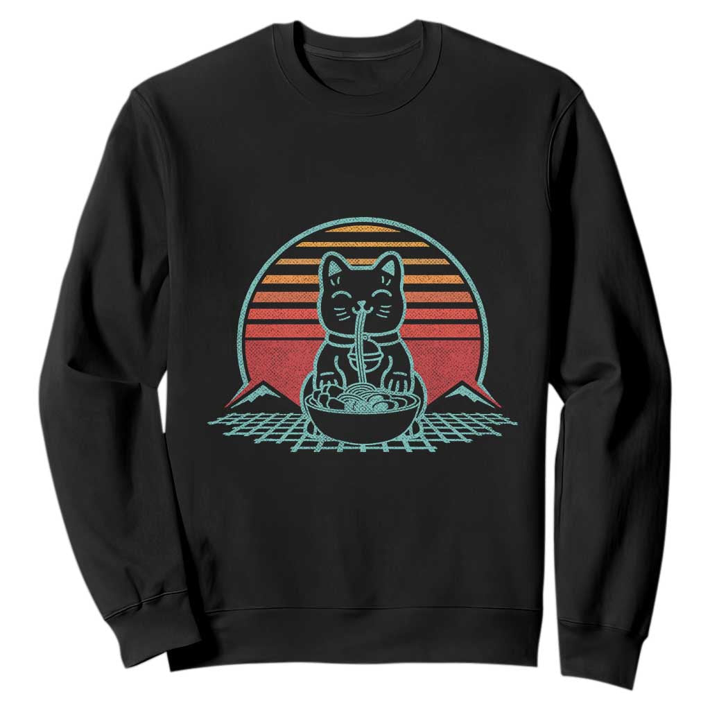 Retro Kawaii Cat Ramen Sweatshirt Anime Otaku Japanese Noodles Lover Aesthetic TS02 Black Print Your Wear