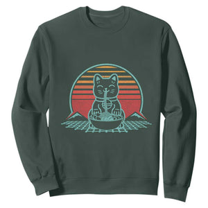 Retro Kawaii Cat Ramen Sweatshirt Anime Otaku Japanese Noodles Lover Aesthetic TS02 Dark Forest Green Print Your Wear