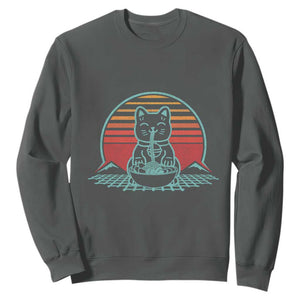 Retro Kawaii Cat Ramen Sweatshirt Anime Otaku Japanese Noodles Lover Aesthetic TS02 Dark Heather Print Your Wear