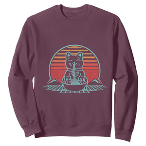 Retro Kawaii Cat Ramen Sweatshirt Anime Otaku Japanese Noodles Lover Aesthetic TS02 Maroon Print Your Wear